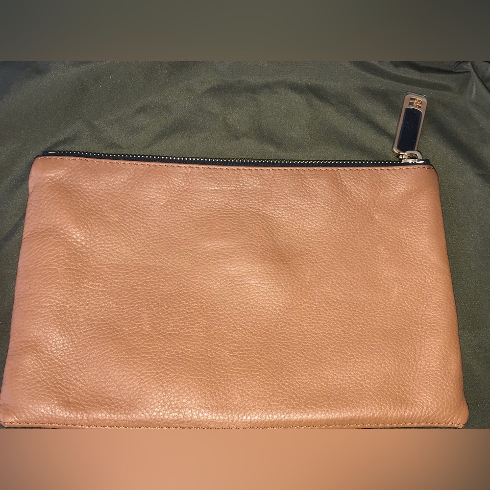 New Fendi Leather Black Camel Clutch Zip